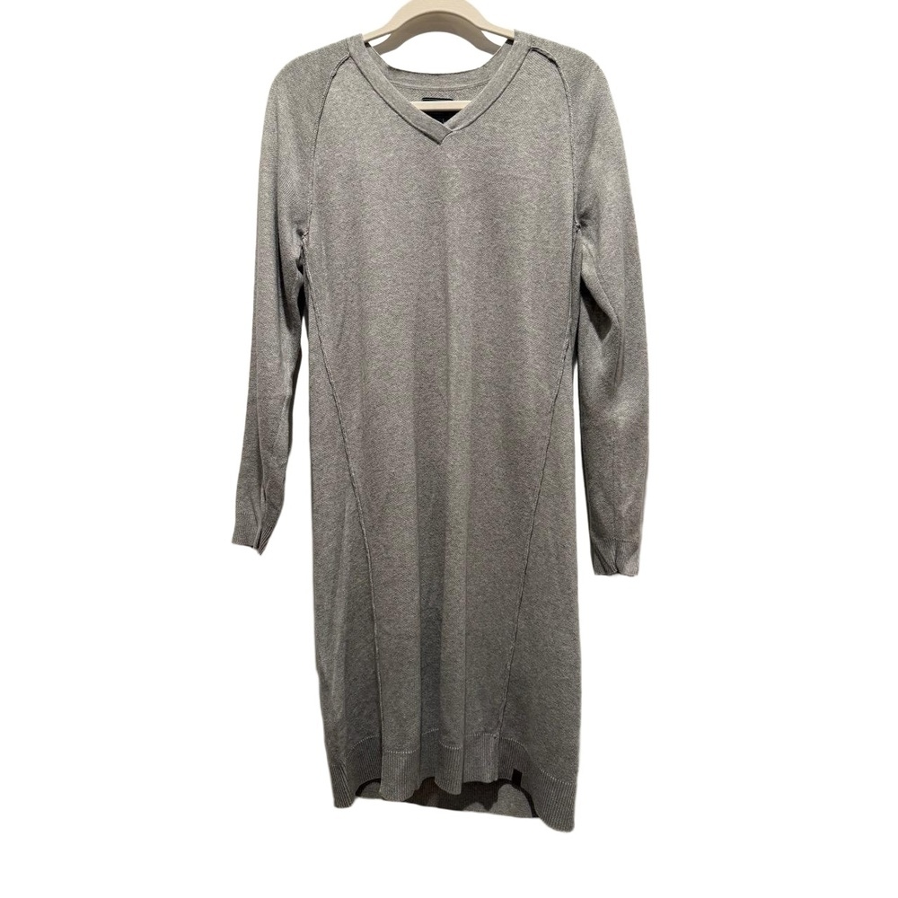 Roots Womens Sweater Dress Size L Grey V-Neck Long Sleeve Knit